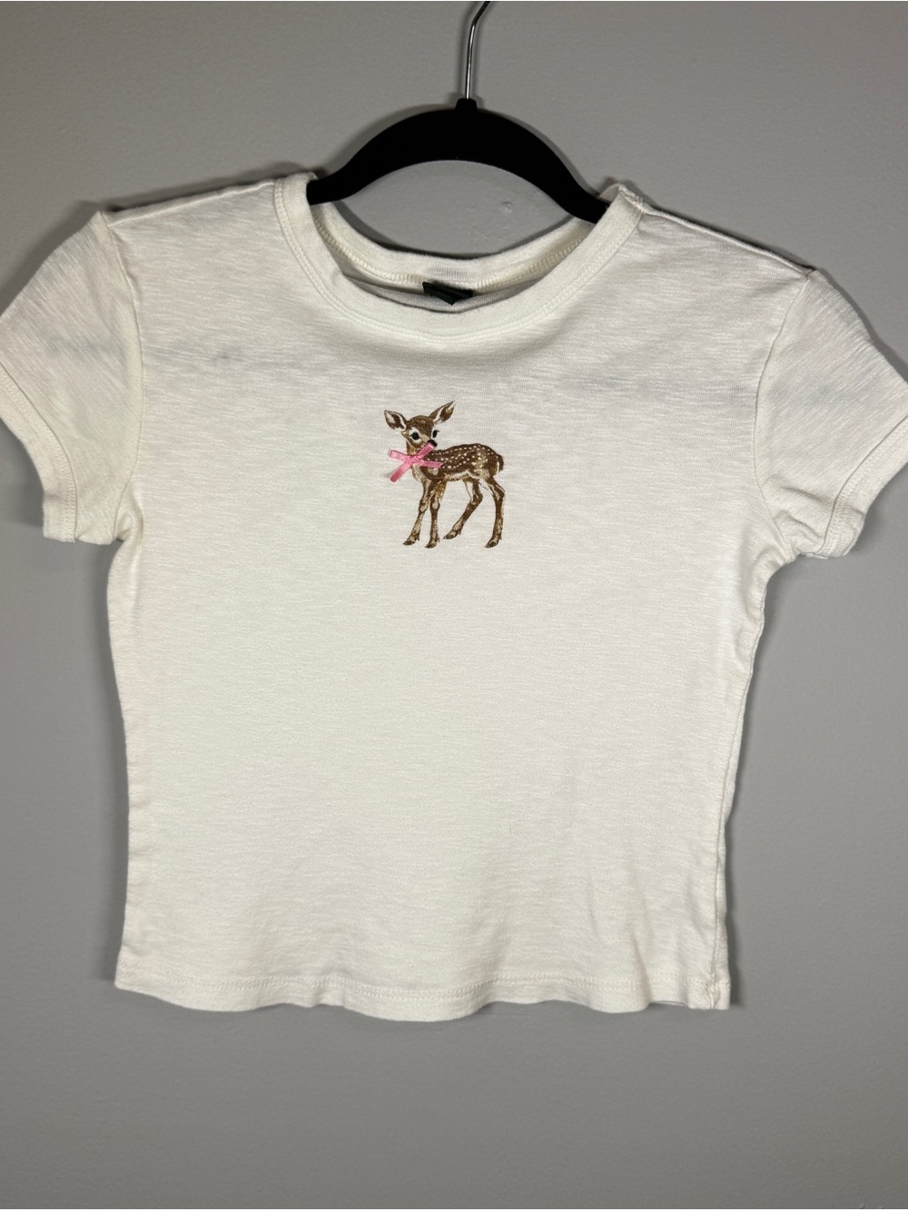 wild fable White Tee with Embroidered Fawn and Pink Bow